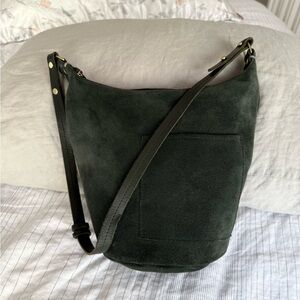 Clare V Suede Petite Jean Bucket Bag in Loden Green